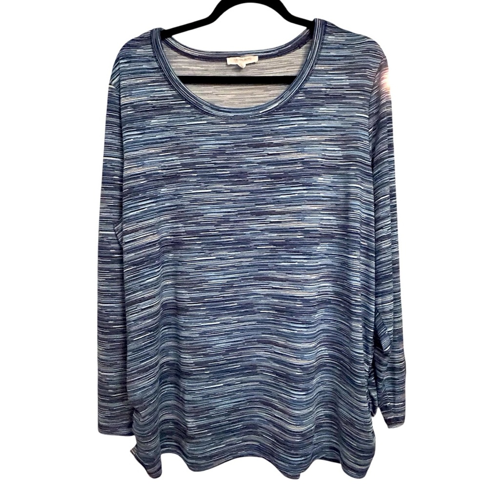 T by Talbots Blue Space Dyed Side Ruched Long Sleeve Top Size 2X